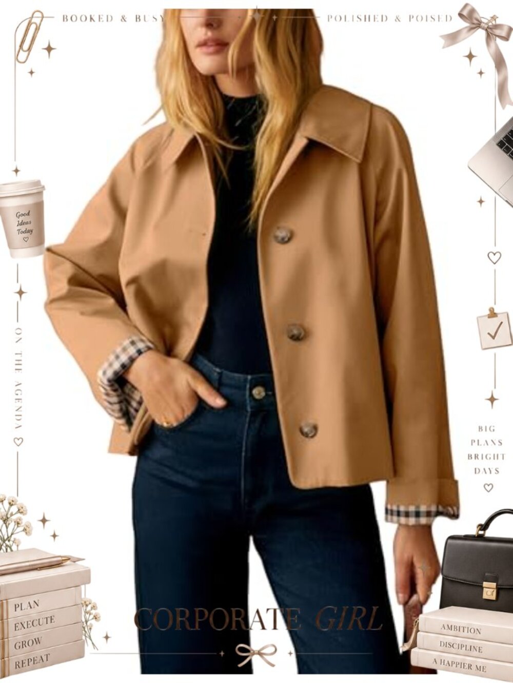 Cropped Trench Coat Women's Casual Outerwear Jacket Lightweight Layering Piece